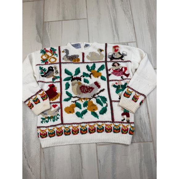 Signatures by Northern Isles Sweaters - Signatures by Northern Isles Vintage 12 Days of Christmas Hand Knit Sweater XL